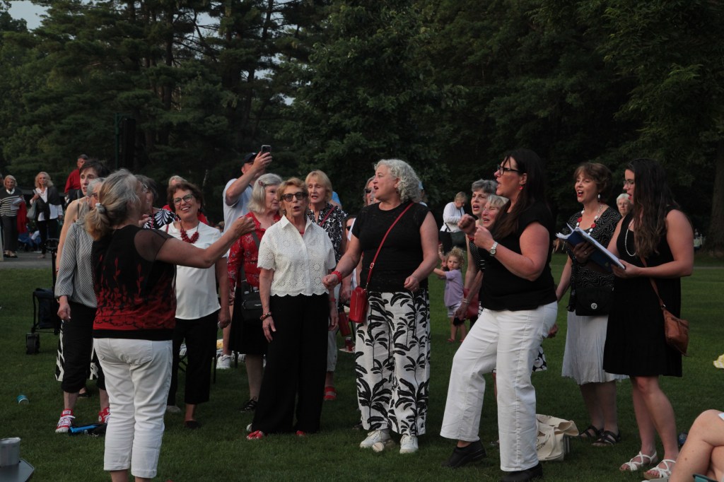 Berkshire Hills Chorus in action - strolling at Tanglewood on Parade, August 2025